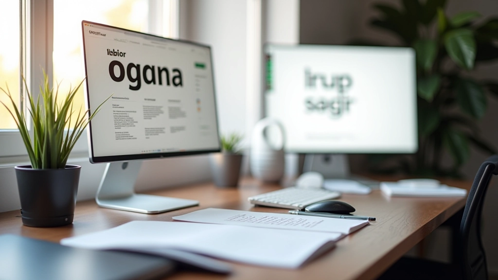 Écran d'ordinateur affichant différentes polices de caractères et hiérarchies typographiques en cours de conception